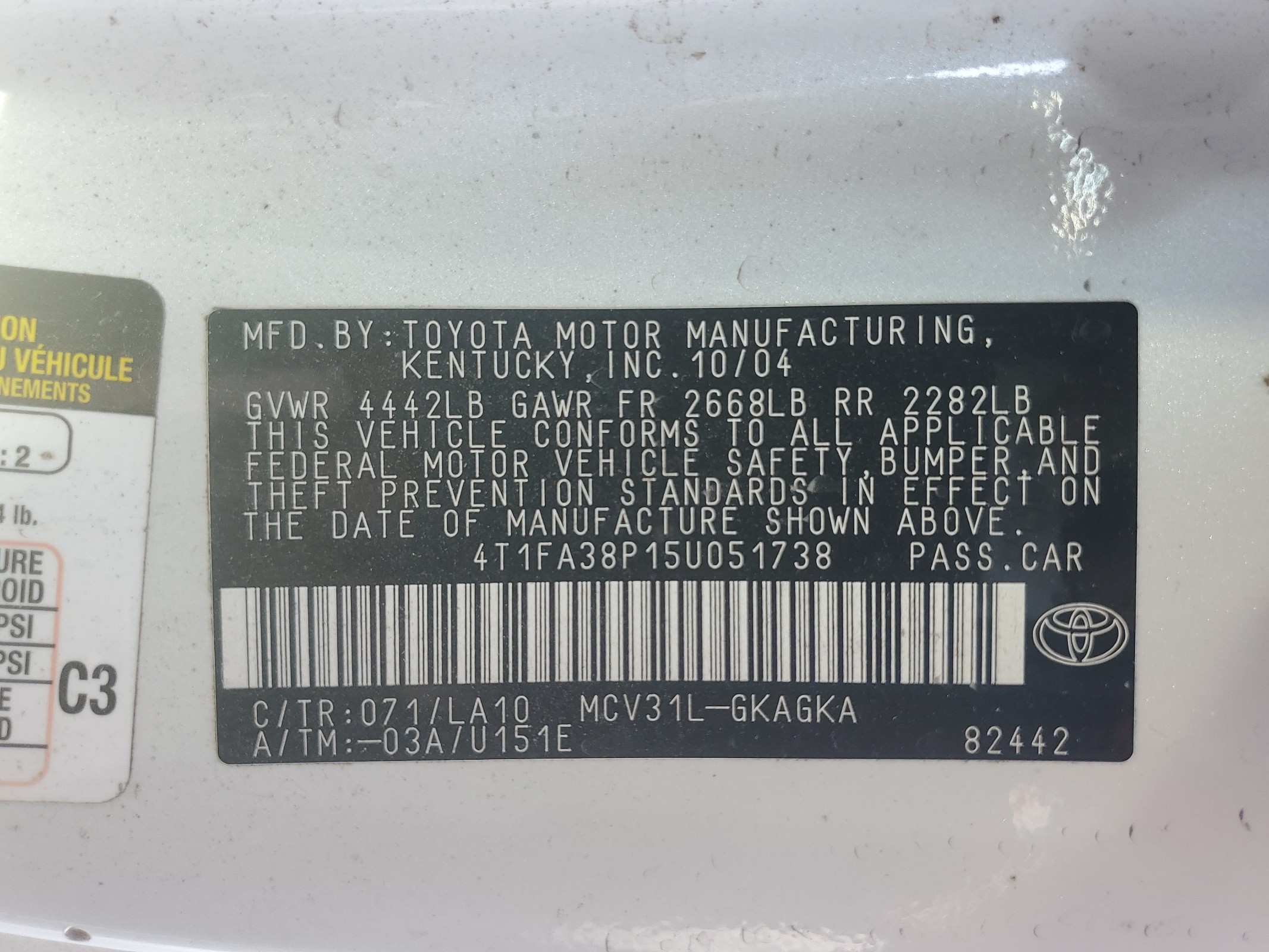 4T1FA38P15U051738 2005 Toyota Camry Solara Se