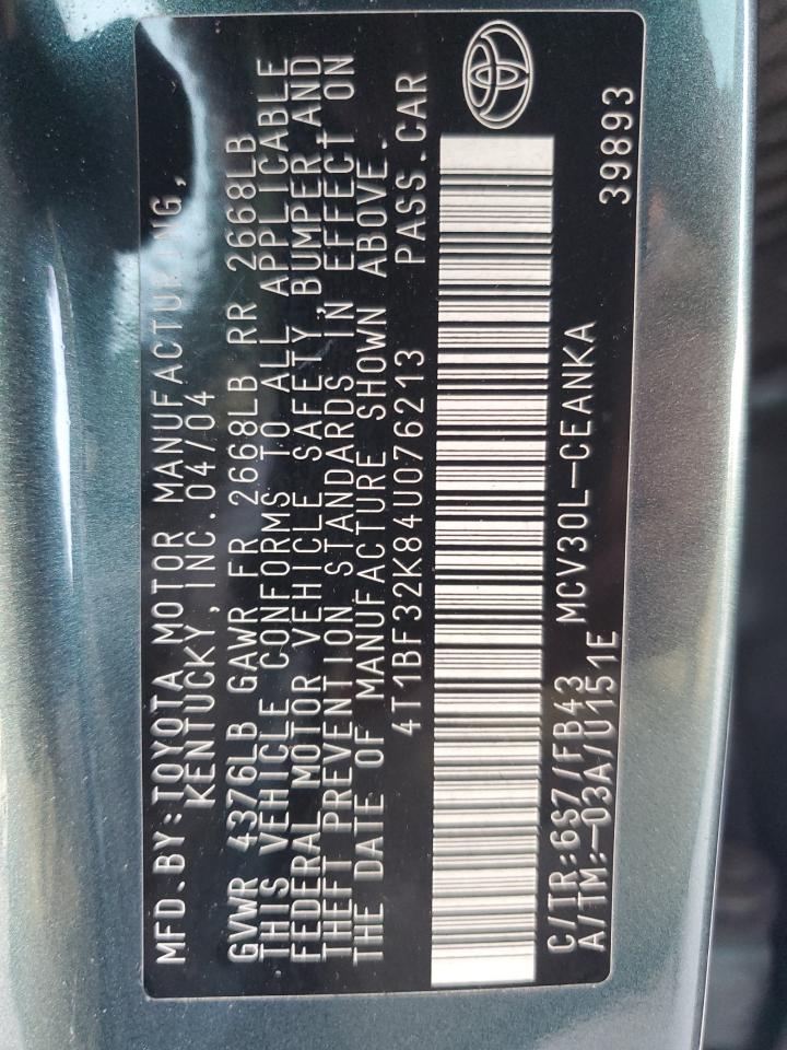 2004 Toyota Camry Le VIN: 4T1BF32K84U076213 Lot: 64841224