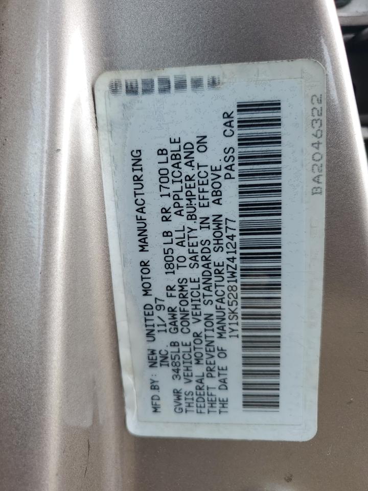 1998 Chevrolet Geo Prizm Base VIN: 1Y1SK5281WZ412477 Lot: 62566774