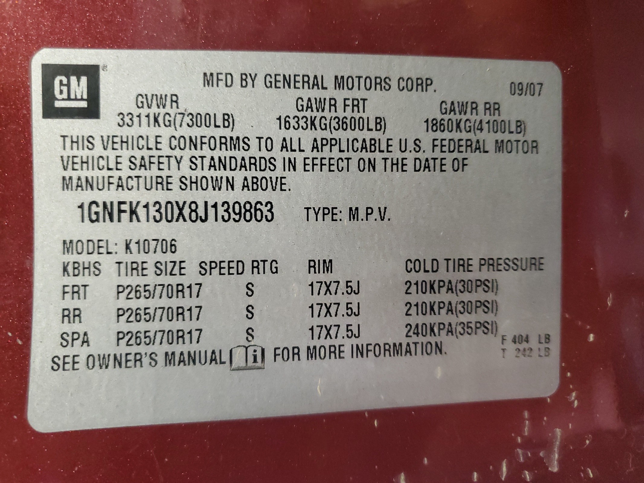 1GNFK130X8J139863 2008 Chevrolet Tahoe K1500