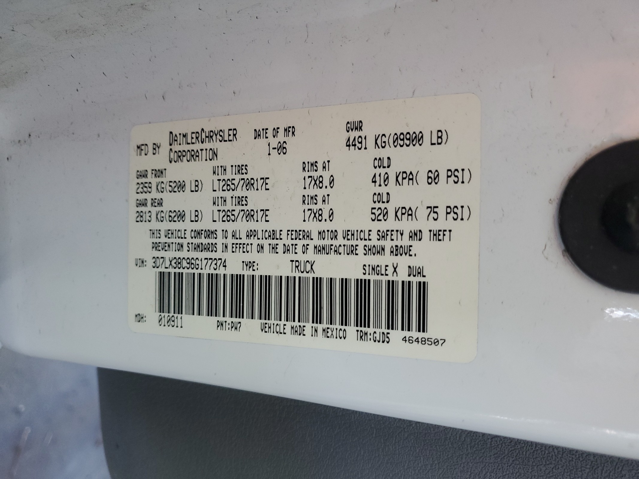 3D7LX38C96G177374 2006 Dodge Ram 3500 St