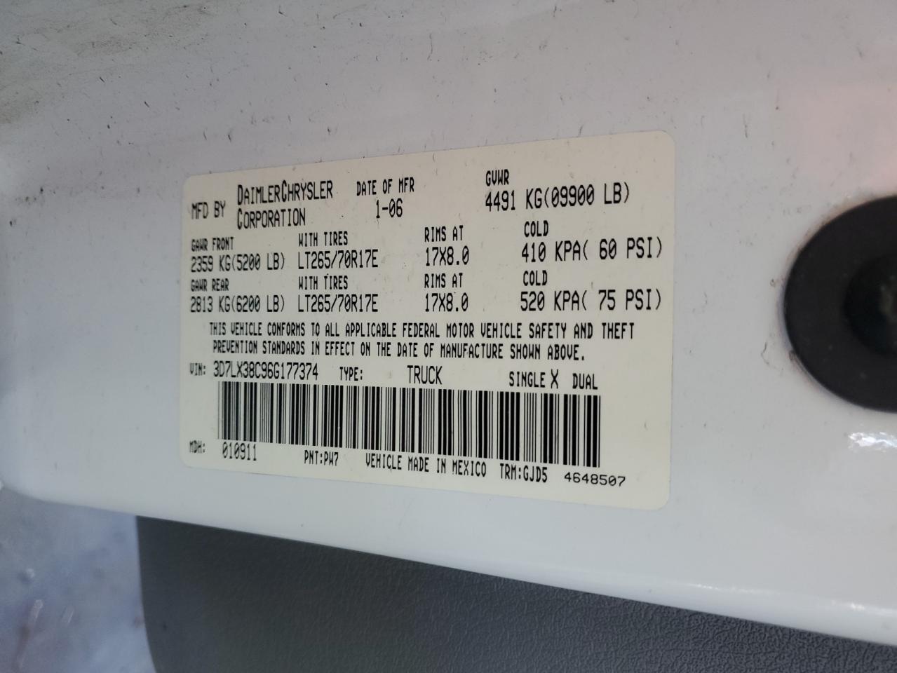 2006 Dodge Ram 3500 St VIN: 3D7LX38C96G177374 Lot: 63031694