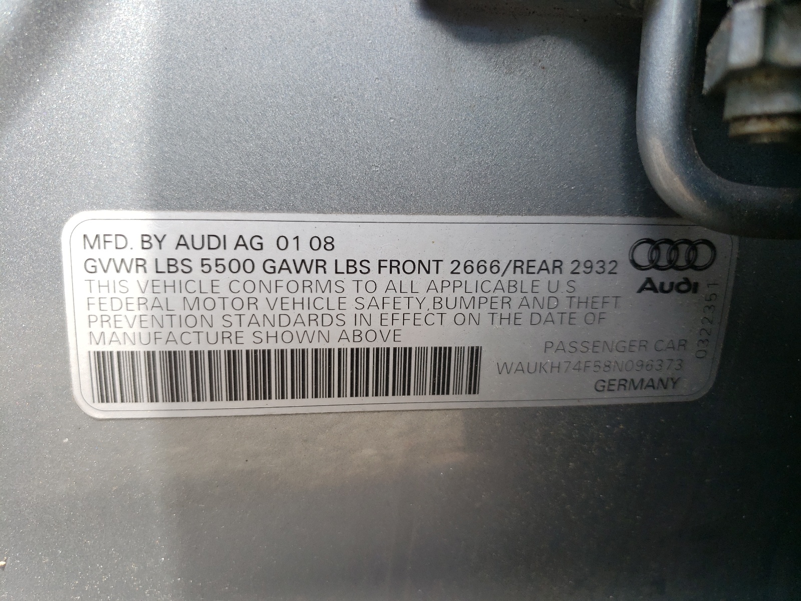 WAUKH74F58N096373 2008 Audi A6 Avant Quattro