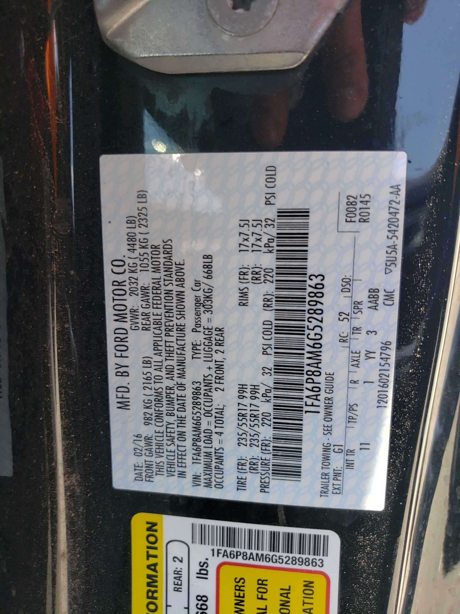 1FA6P8AM6G5289863 2016 Ford Mustang