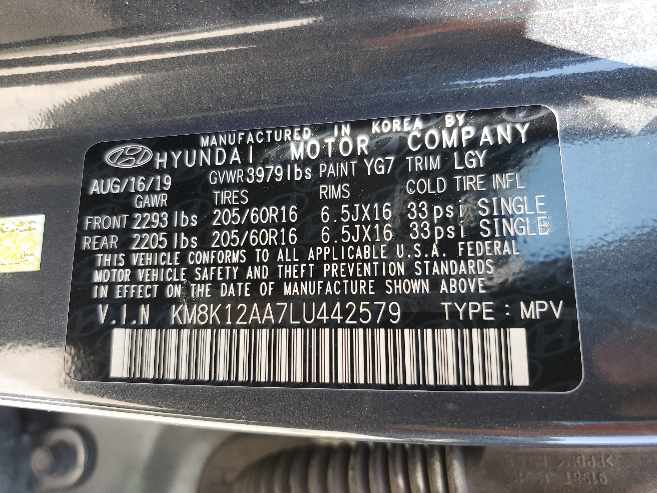 KM8K12AA7LU442579 2020 Hyundai Kona Se