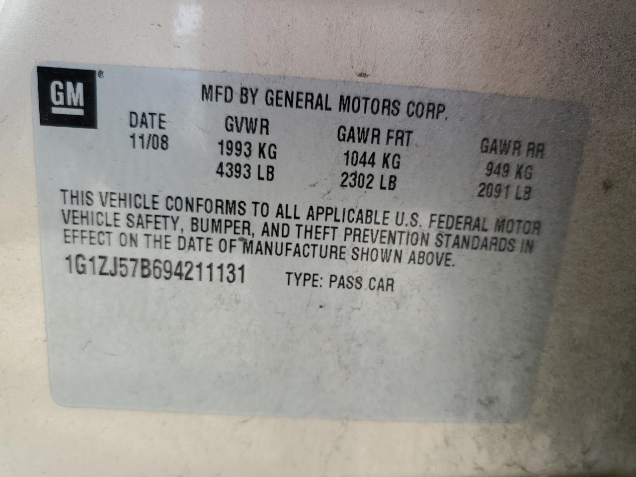 2009 Chevrolet Malibu 2Lt VIN: 1G1ZJ57B694211131 Lot: 64027794