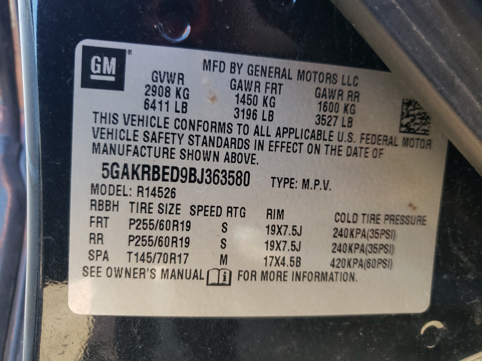5GAKRBED9BJ363580 2011 Buick Enclave Cxl