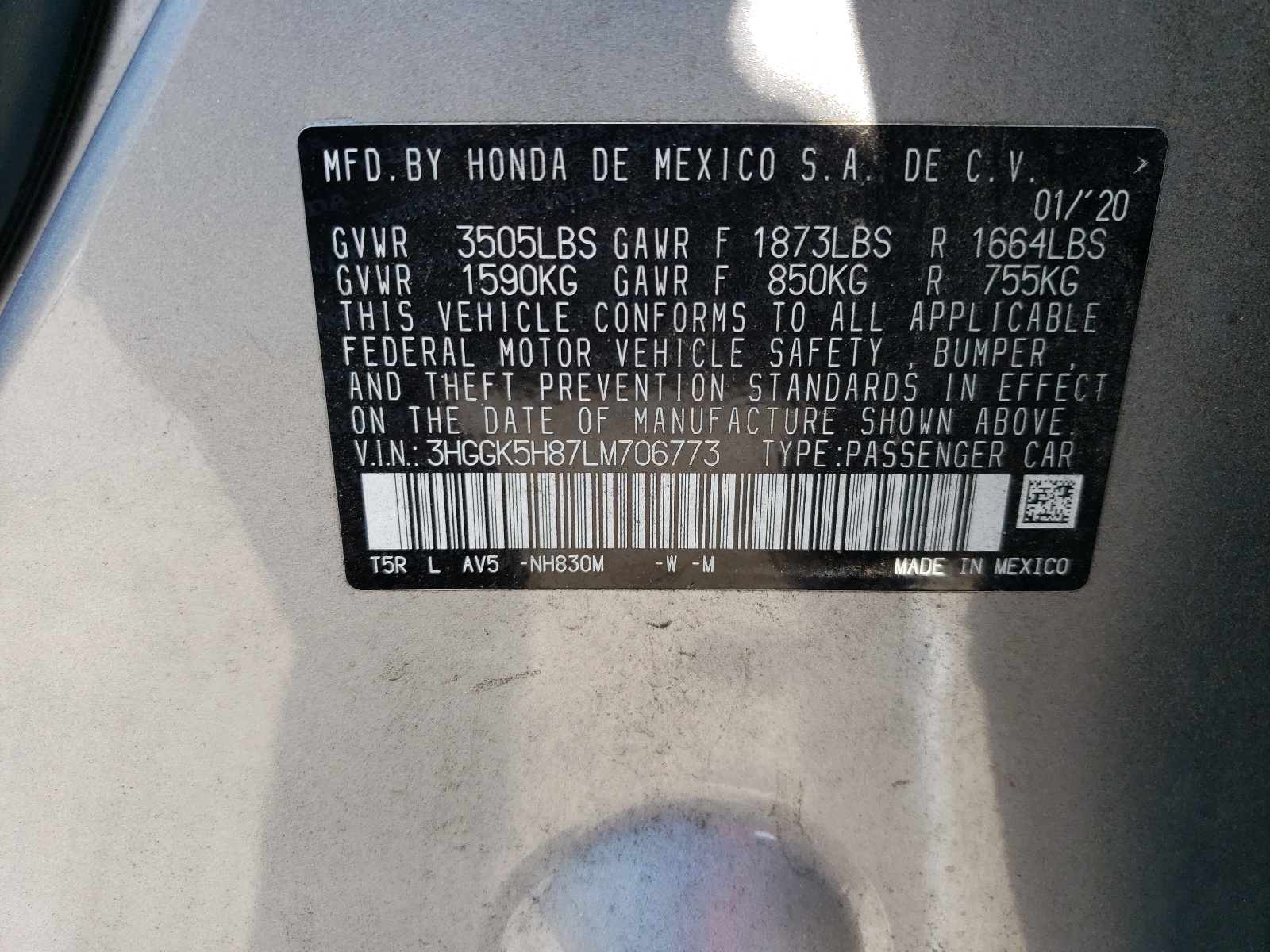 3HGGK5H87LM706773 2020 Honda Fit Ex