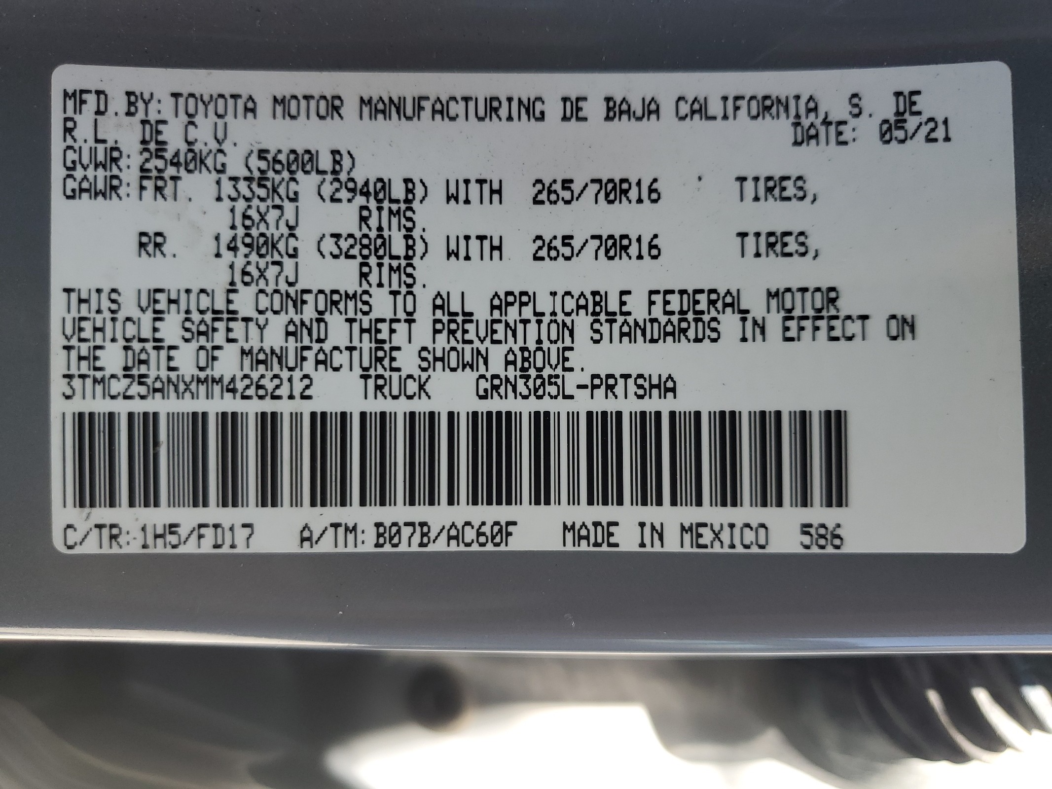 3TMCZ5ANXMM426212 2021 Toyota Tacoma Double Cab