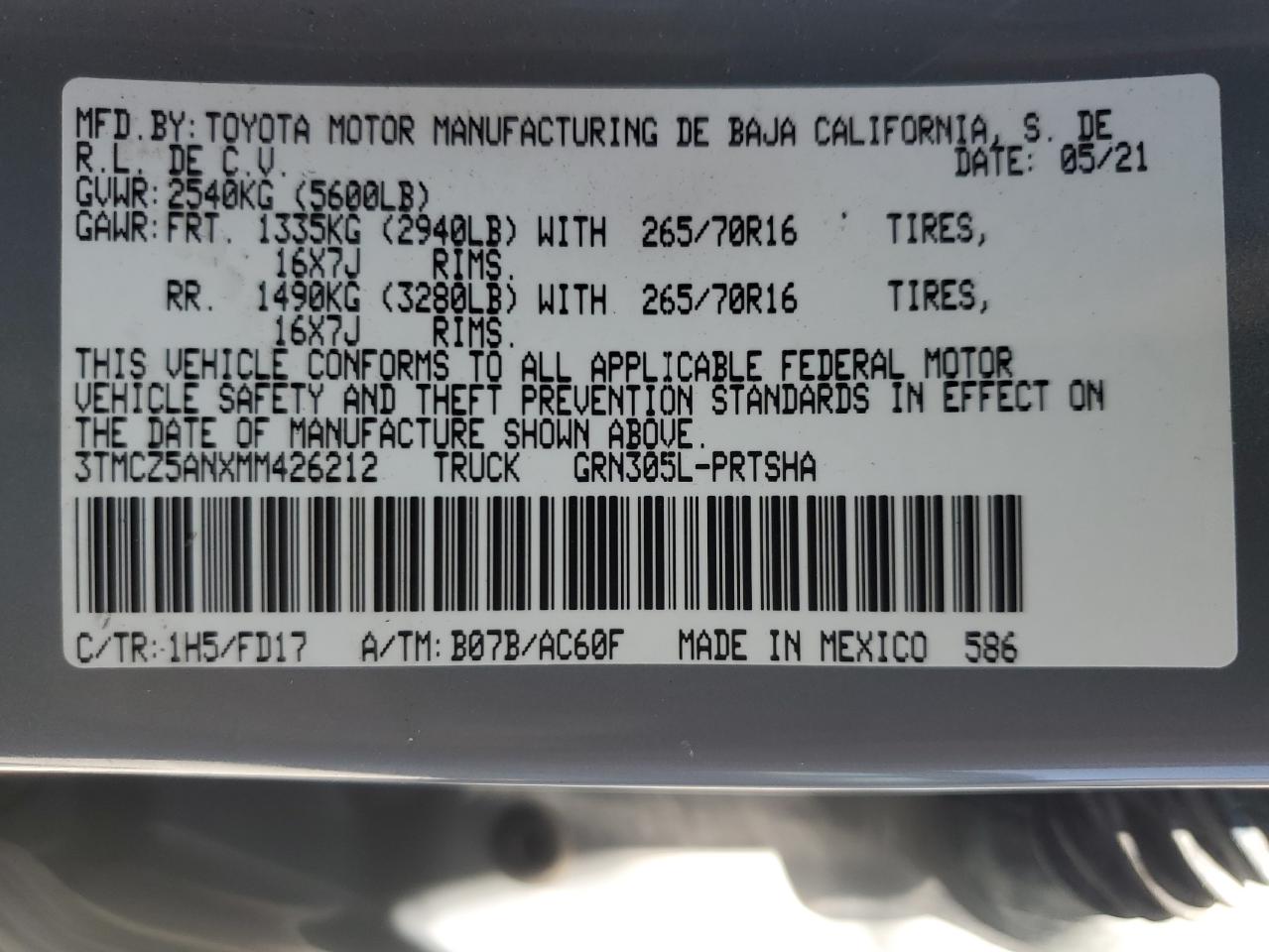 2021 Toyota Tacoma Double Cab VIN: 3TMCZ5ANXMM426212 Lot: 64638214