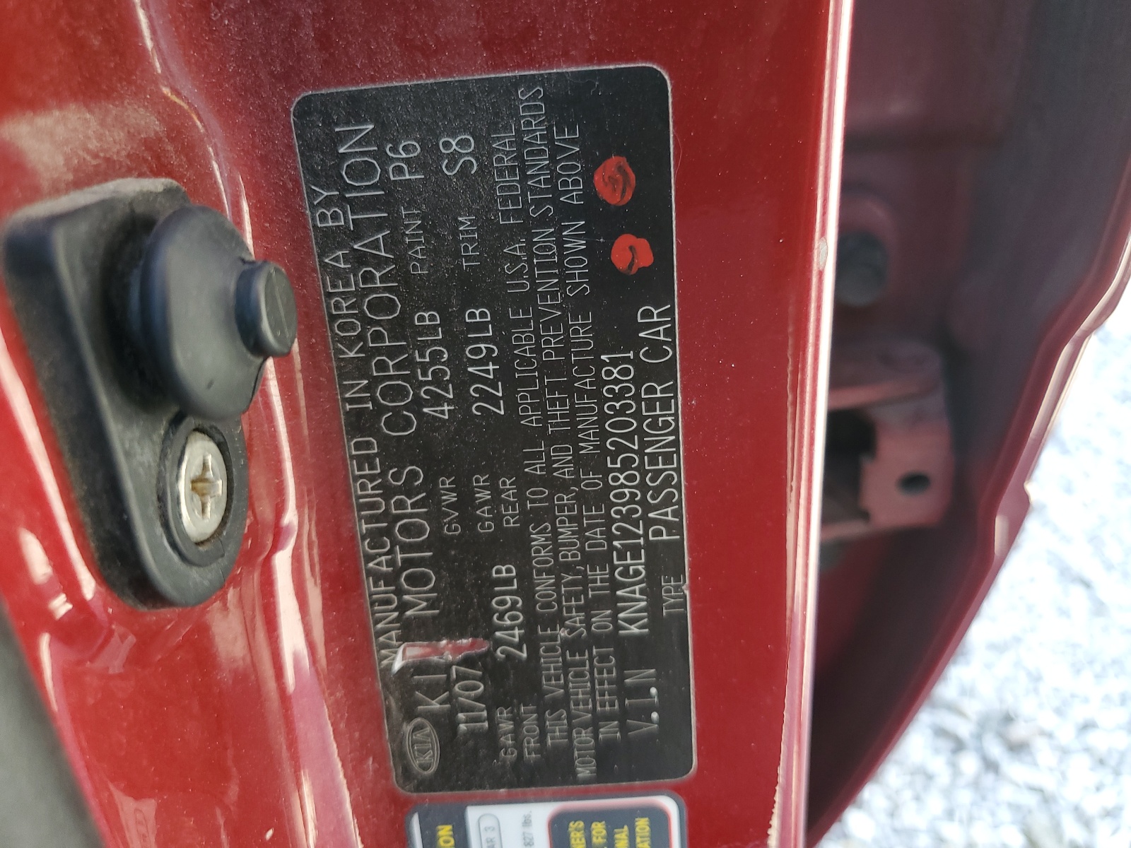 KNAGE123985203381 2008 Kia Optima Lx