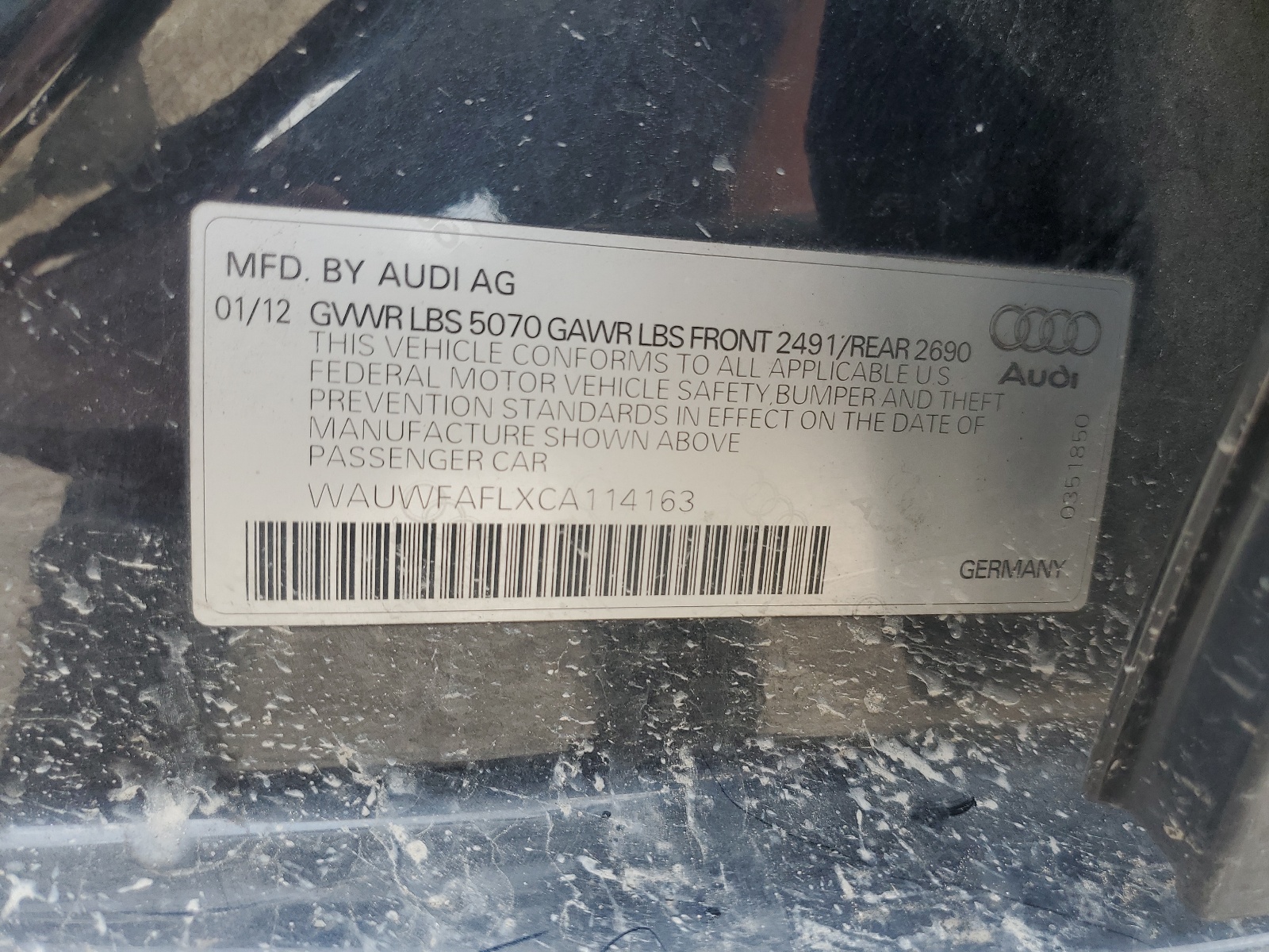 WAUWFAFLXCA114163 2012 Audi A4 Premium Plus
