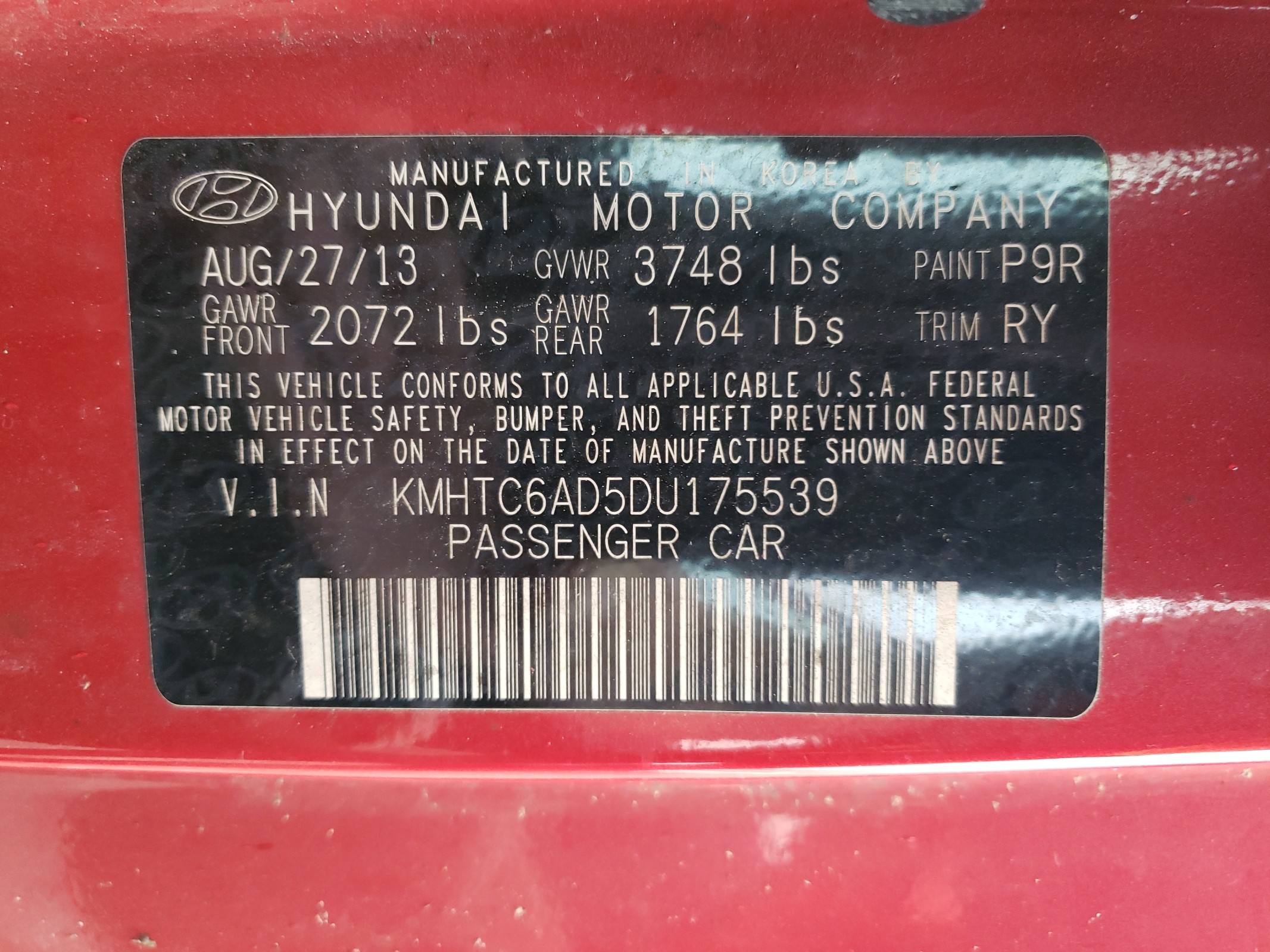 KMHTC6AD5DU175539 2013 Hyundai Veloster