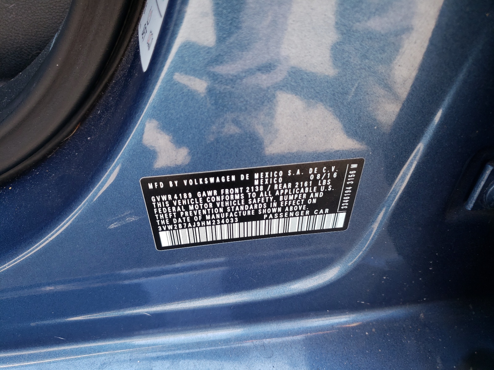 3VW2B7AJ9HM234033 2017 Volkswagen Jetta S