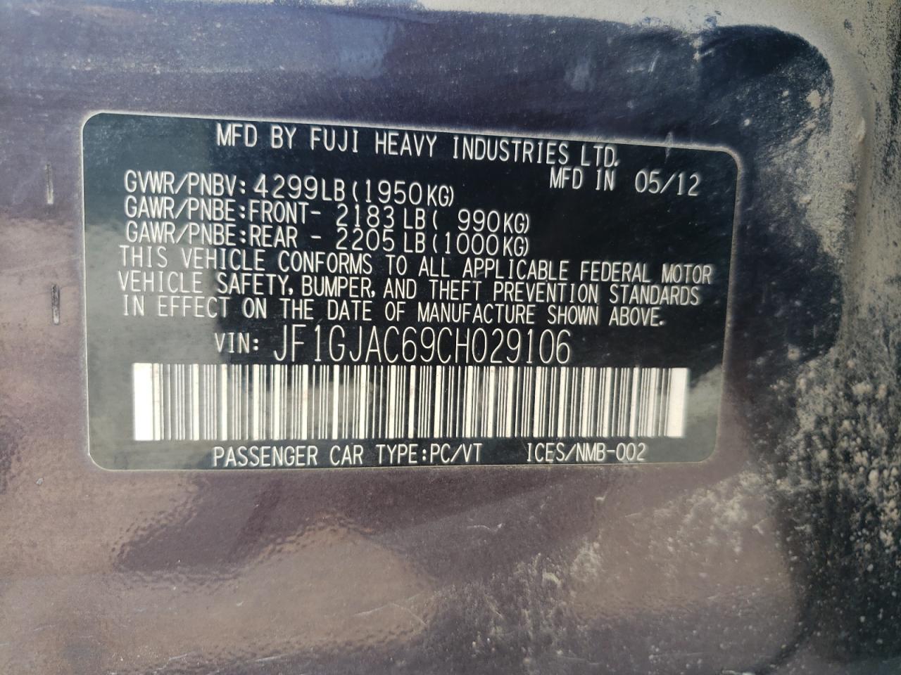 2012 Subaru Impreza Premium VIN: JF1GJAC69CH029106 Lot: 62278344