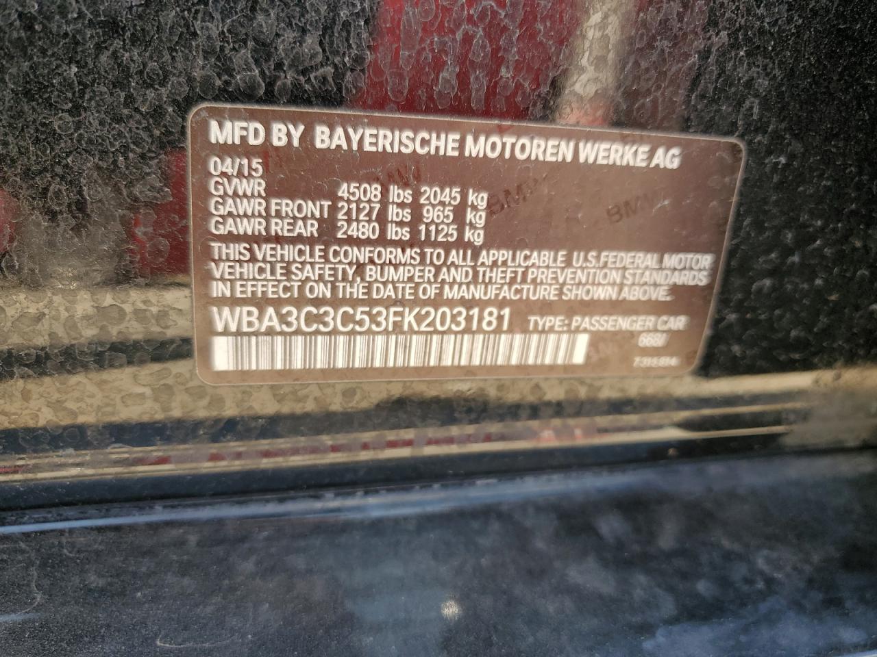 2015 BMW 320 I xDrive VIN: WBA3C3C53FK203181 Lot: 63140734