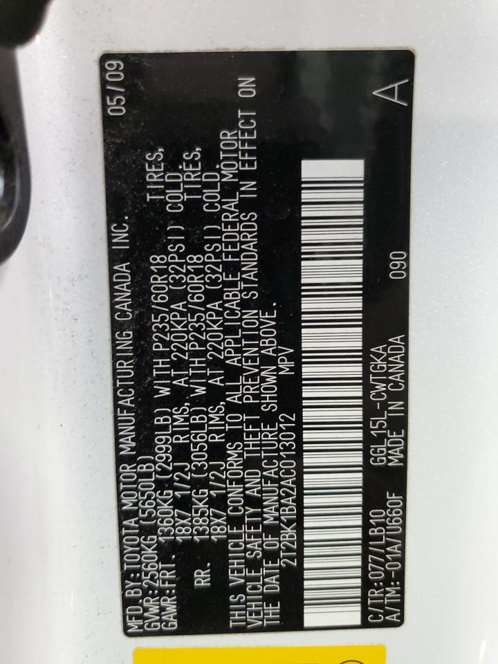 2010 Lexus Rx 350 VIN: 2T2BK1BA2AC013012 Lot: 64969244