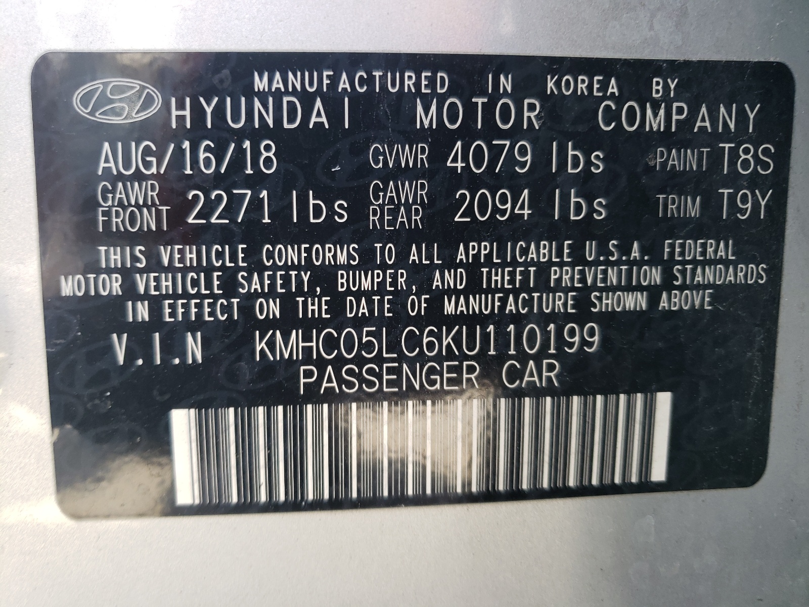 KMHC05LC6KU110199 2019 Hyundai Ioniq Limited