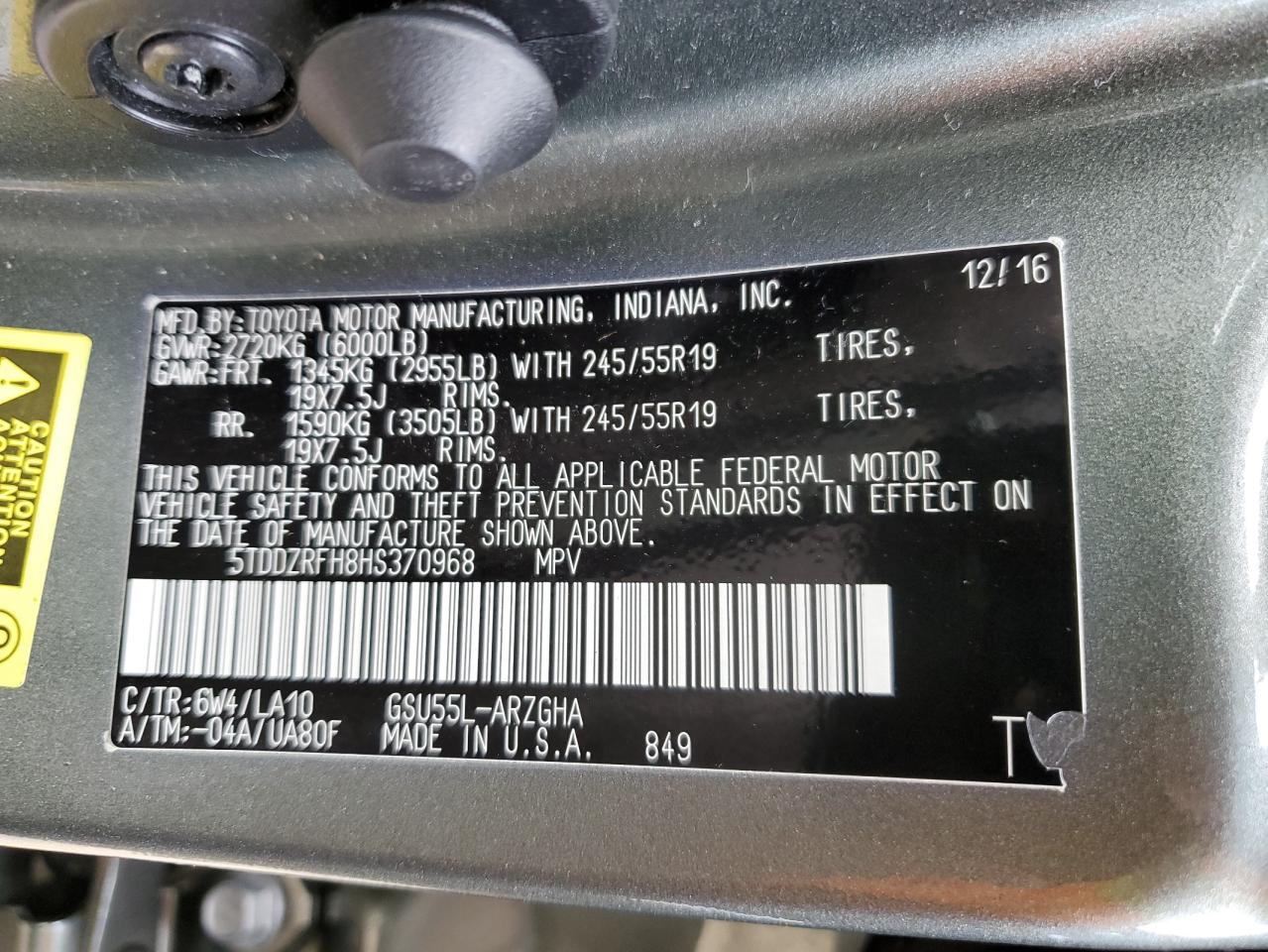 2017 Toyota Highlander Limited VIN: 5TDDZRFH8HS370968 Lot: 64929544