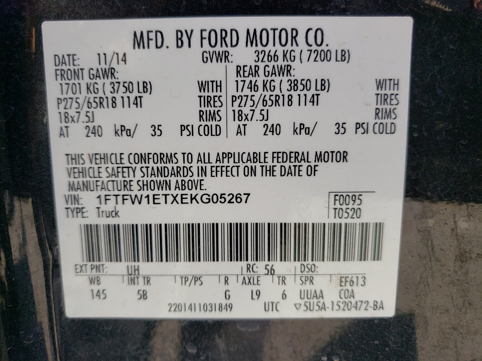 1FTFW1ETXEKG05267 2014 Ford F150 Supercrew