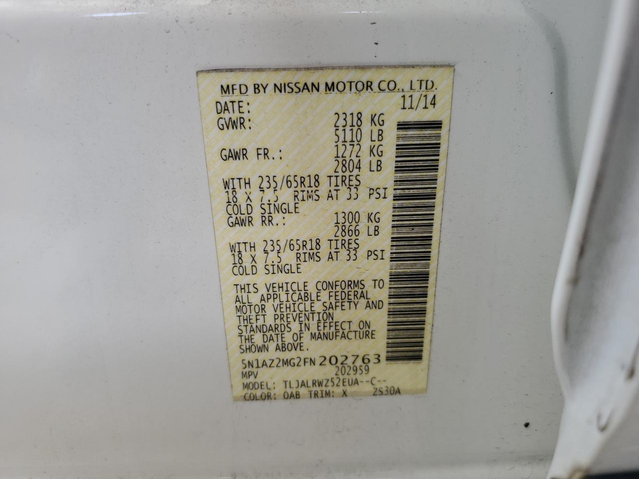 5N1AZ2MG2FN202763 2015 NISSAN MURANO - Image 13