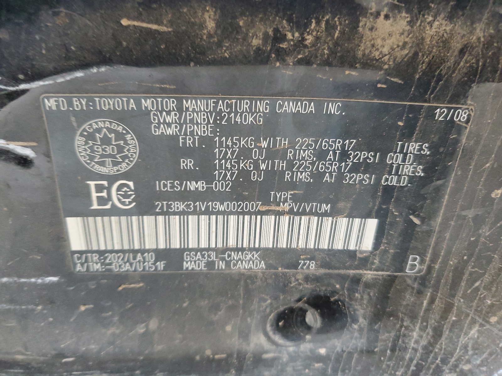 2T3BK31V19W002007 2009 Toyota Rav4 Limited