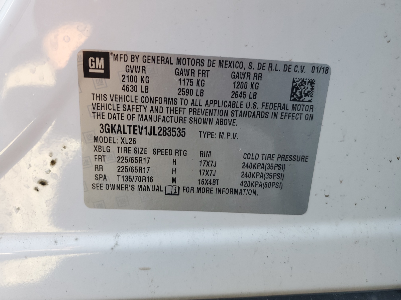 3GKALTEV1JL283535 2018 GMC Terrain Sle