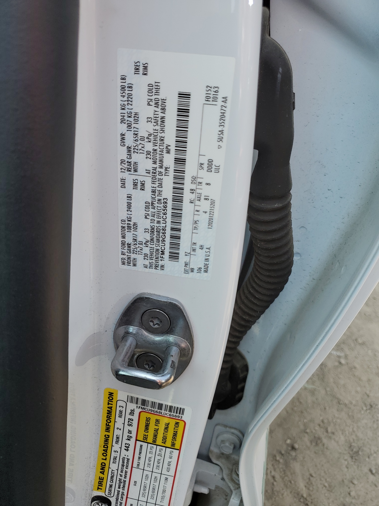 1FMCU9G68LUC65693 2020 Ford Escape Se