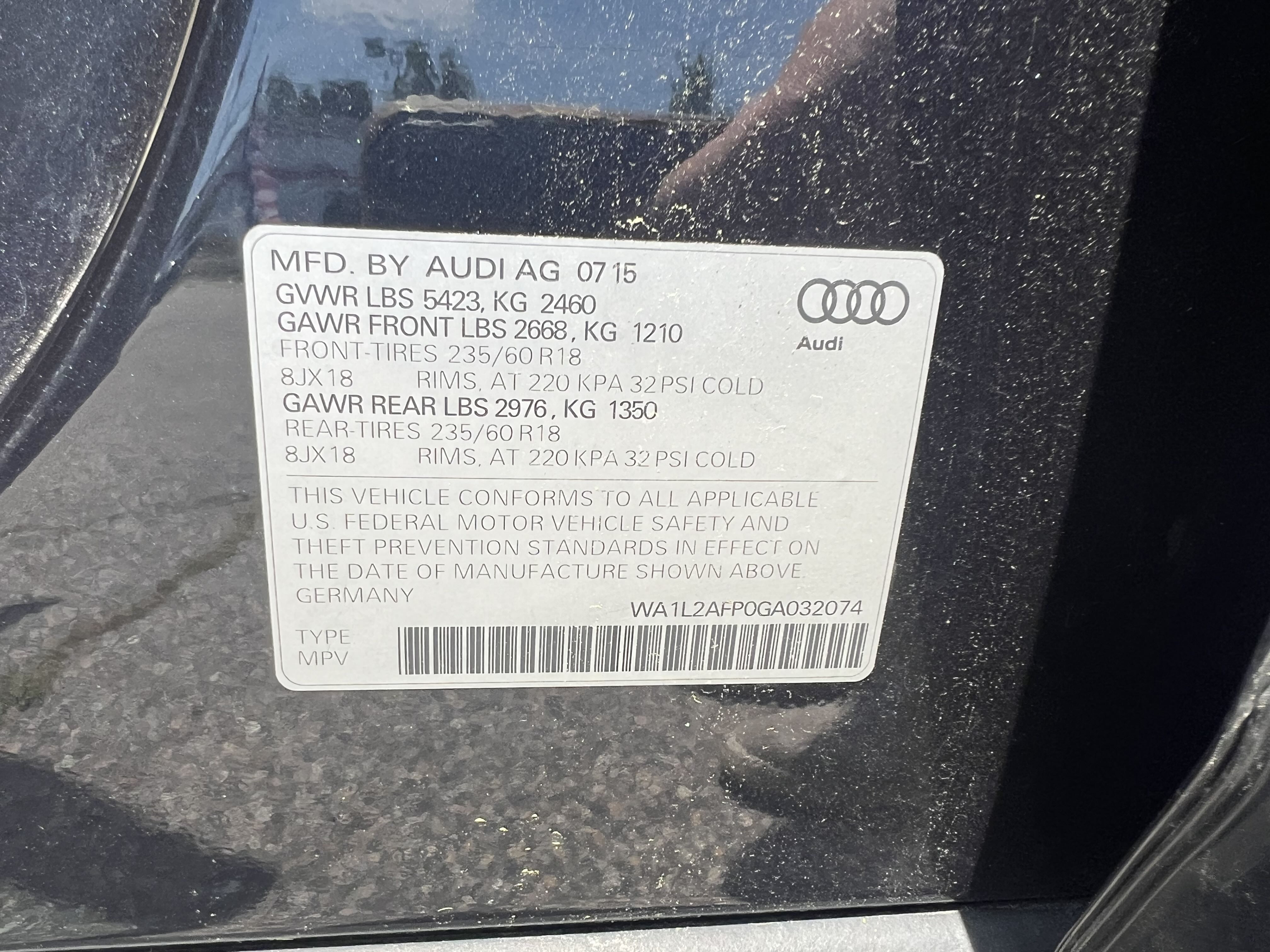 2016 Audi Q5 Premium Plus vin: WA1L2AFP0GA032074