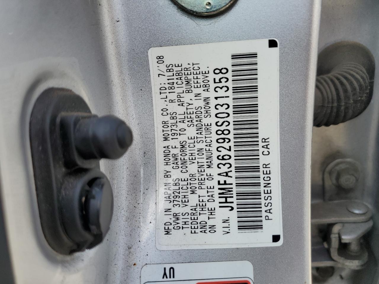 2008 Honda Civic Hybrid VIN: JHMFA36298S031358 Lot: 64526304