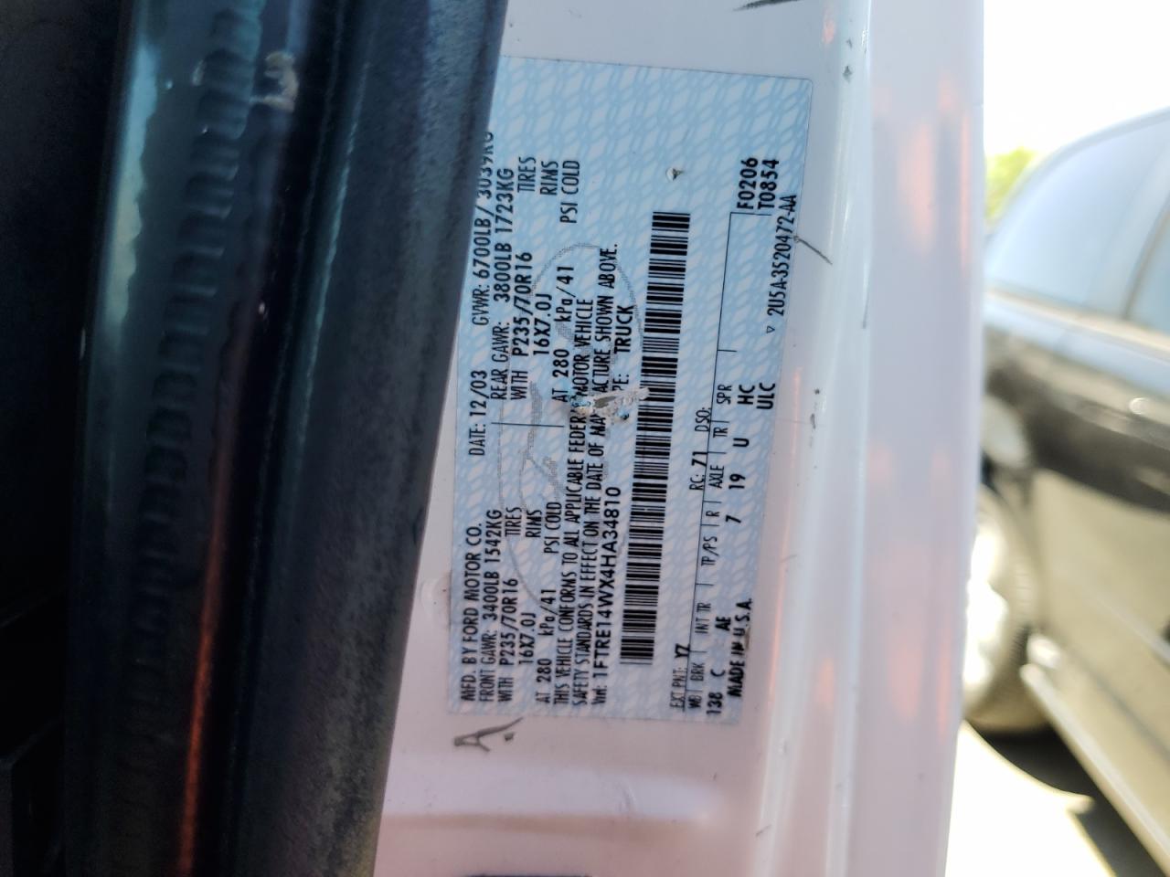 2004 Ford Econoline E150 Van VIN: 1FTRE14WX4HA34810 Lot: 64510574