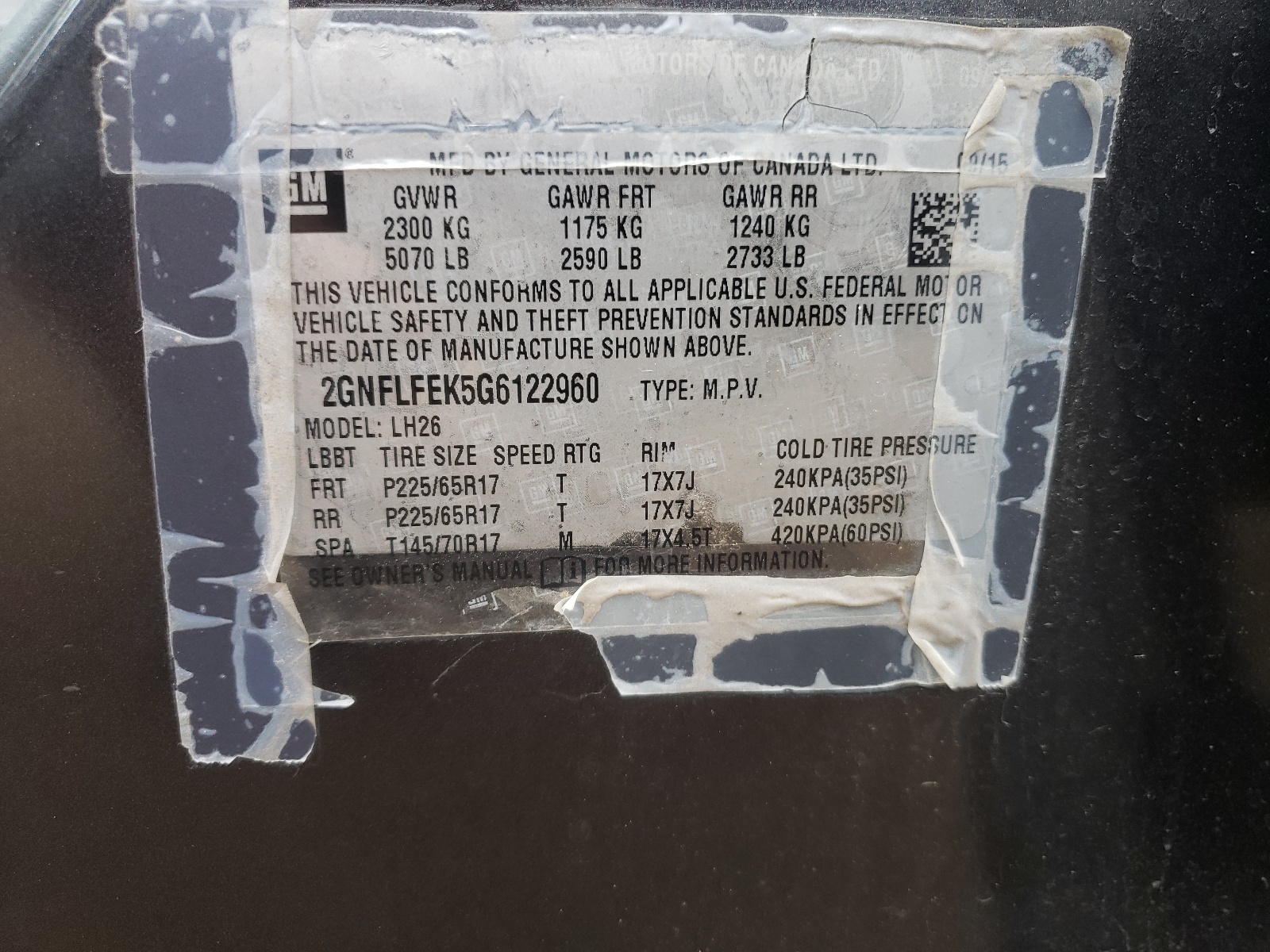 2GNFLFEK5G6122960 2016 Chevrolet Equinox Lt