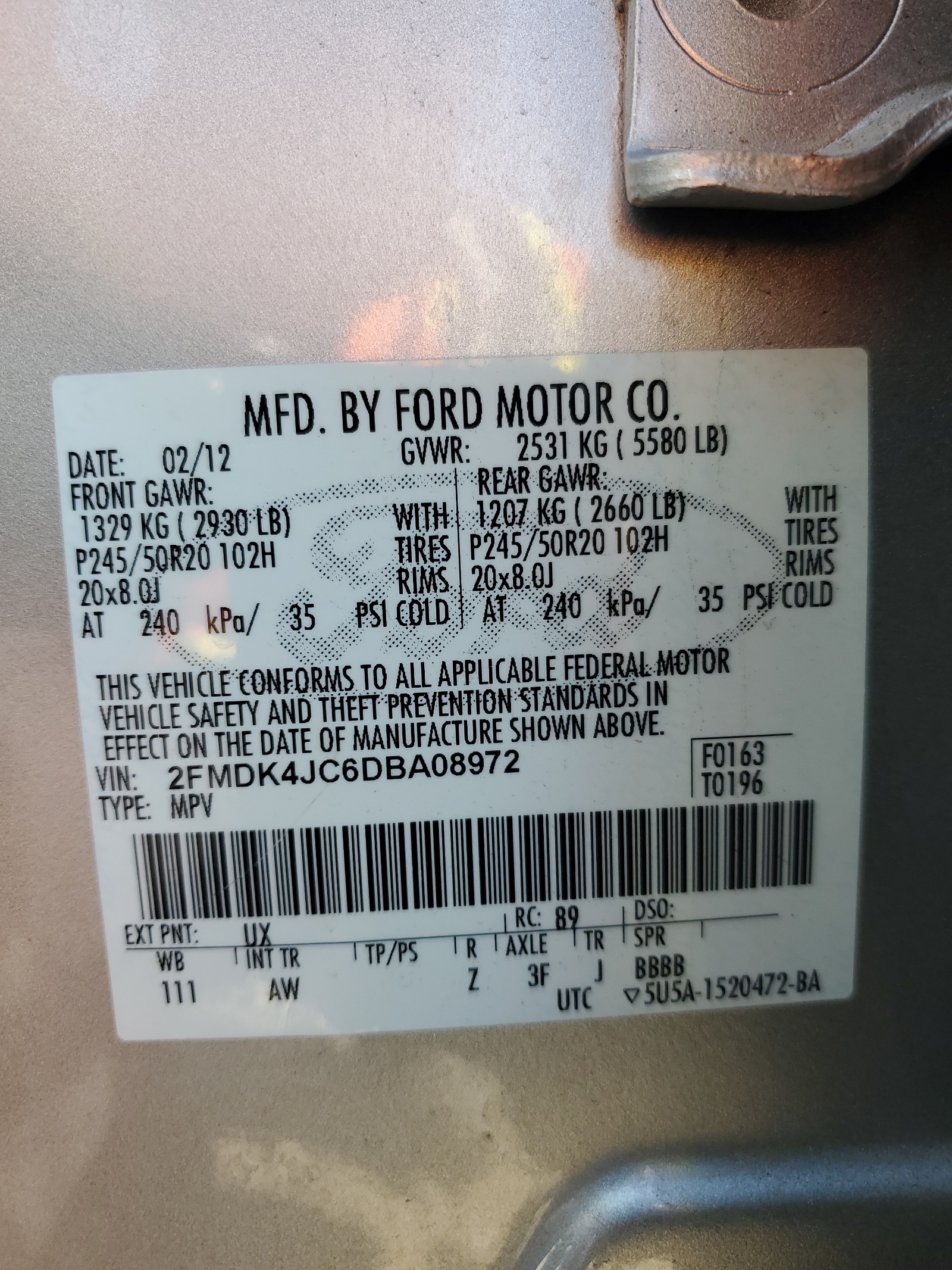 2FMDK4JC6DBA08972 2013 Ford Edge Sel