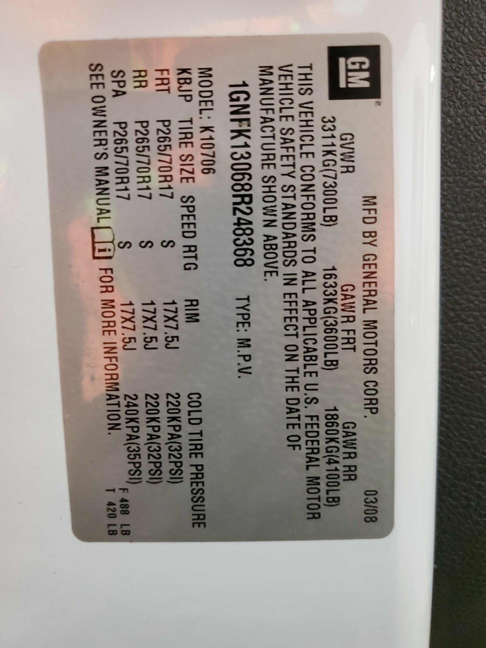 1GNFK13068R248368 2008 Chevrolet Tahoe K1500