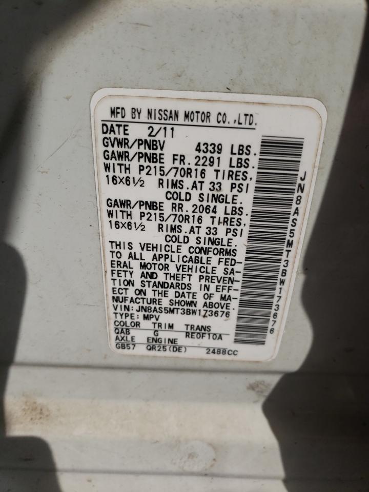 2011 Nissan Rogue S VIN: JN8AS5MT3BW173676 Lot: 61456634