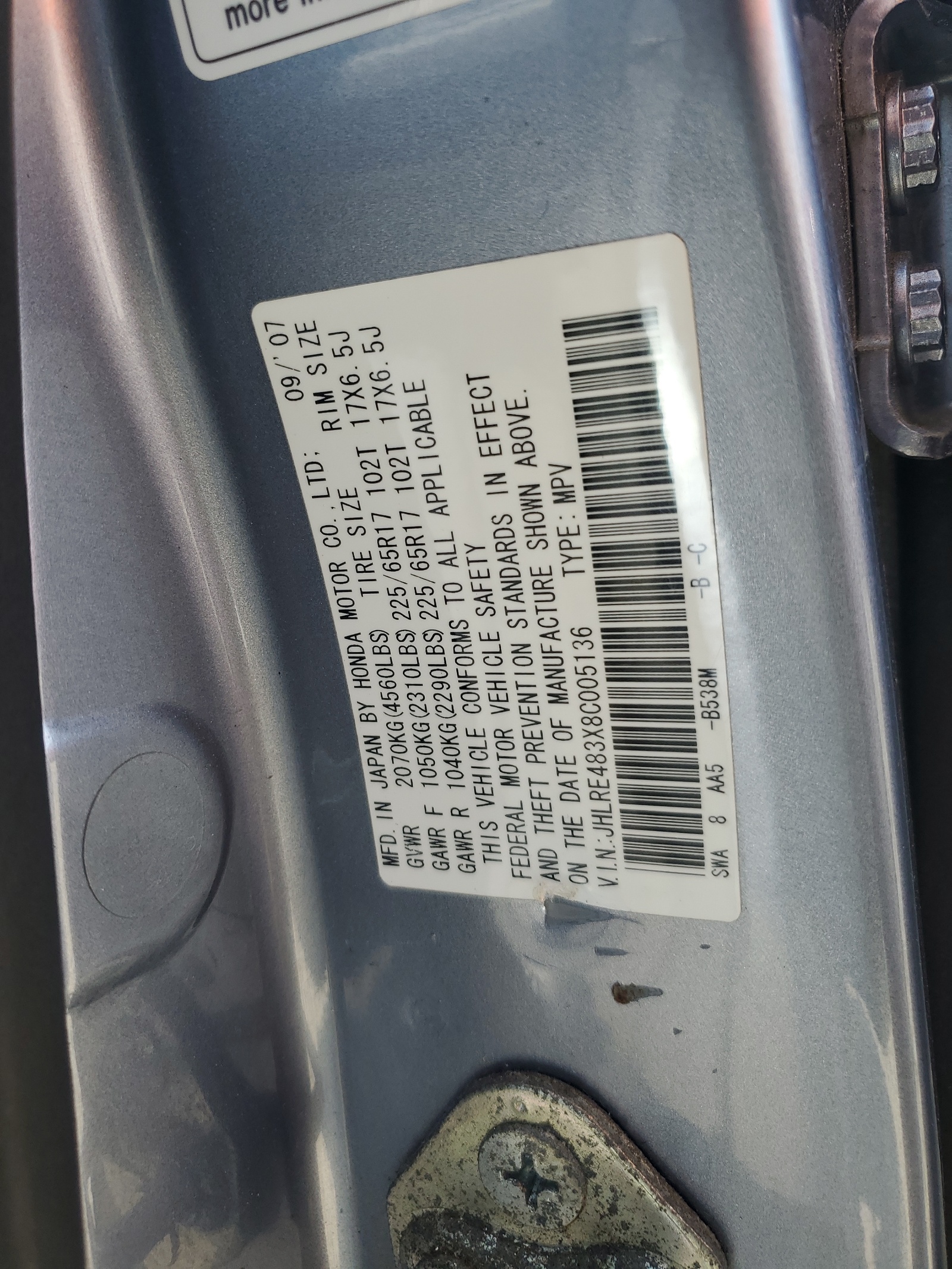 JHLRE483X8C005136 2008 Honda Cr-V Lx