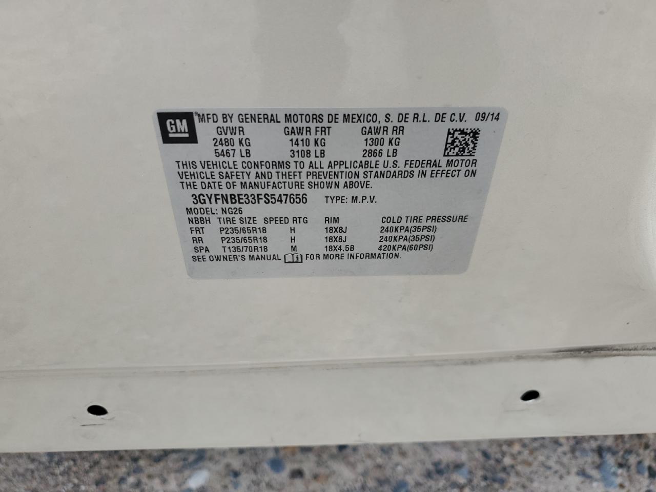 2015 Cadillac Srx Luxury Collection VIN: 3GYFNBE33FS547656 Lot: 64348354