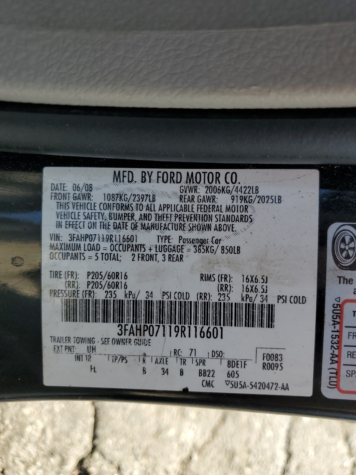 3FAHP07119R116601 2009 Ford Fusion Se