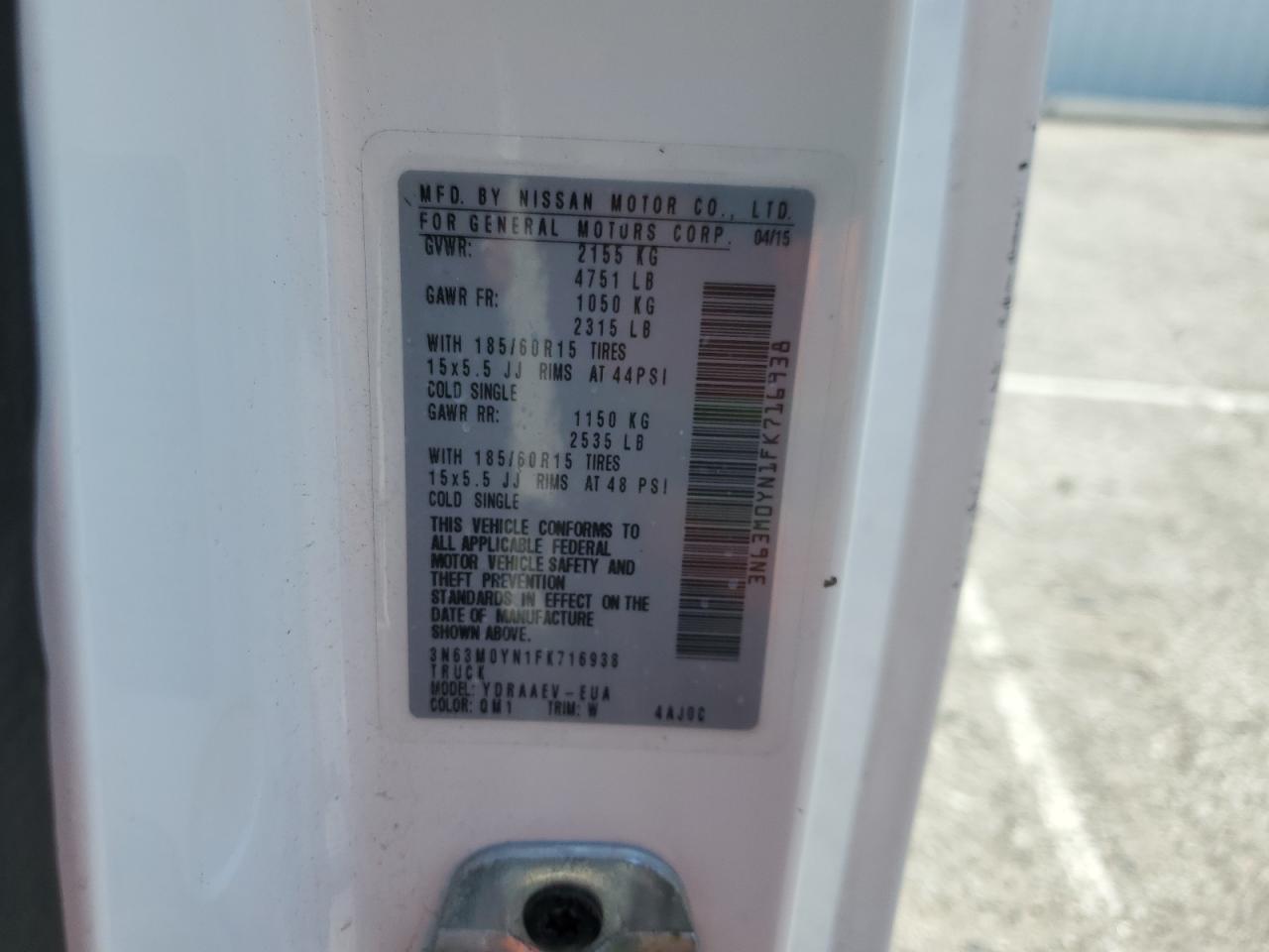 2015 Chevrolet City Express Ls VIN: 3N63M0YN1FK716938 Lot: 62369344