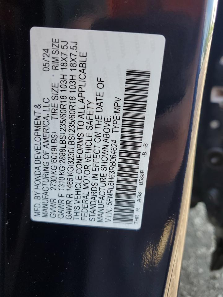 2024 Honda Odyssey Exl VIN: 5FNRL6H63RB064624 Lot: 62834574