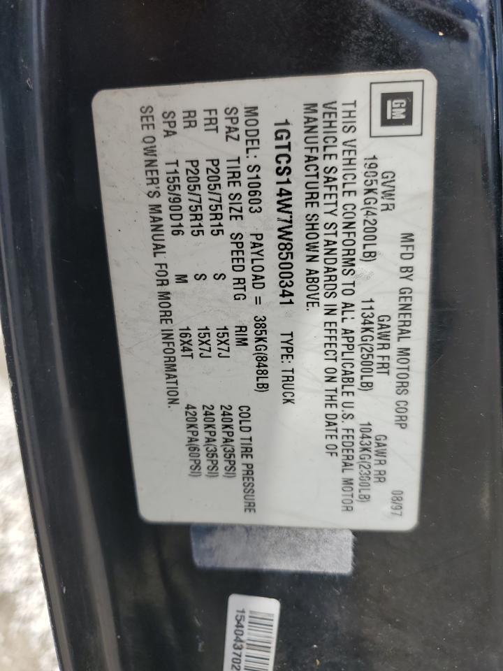 1998 GMC Sonoma VIN: 1GTCS14W7W8500341 Lot: 61875834