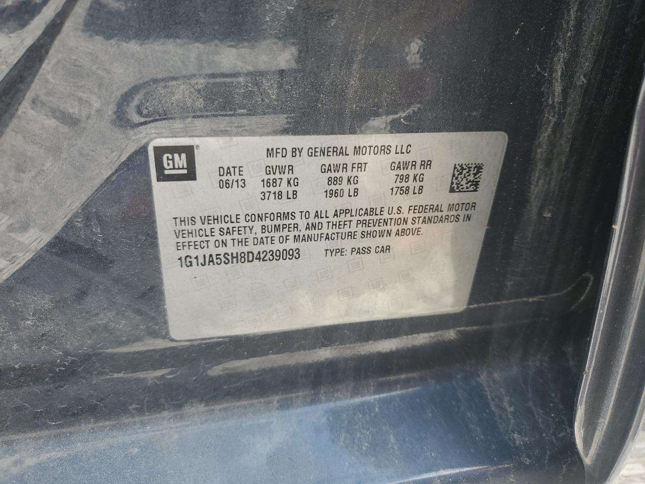 2013 Chevrolet Sonic Ls VIN: 1G1JA5SH8D4239093 Lot: 63178184