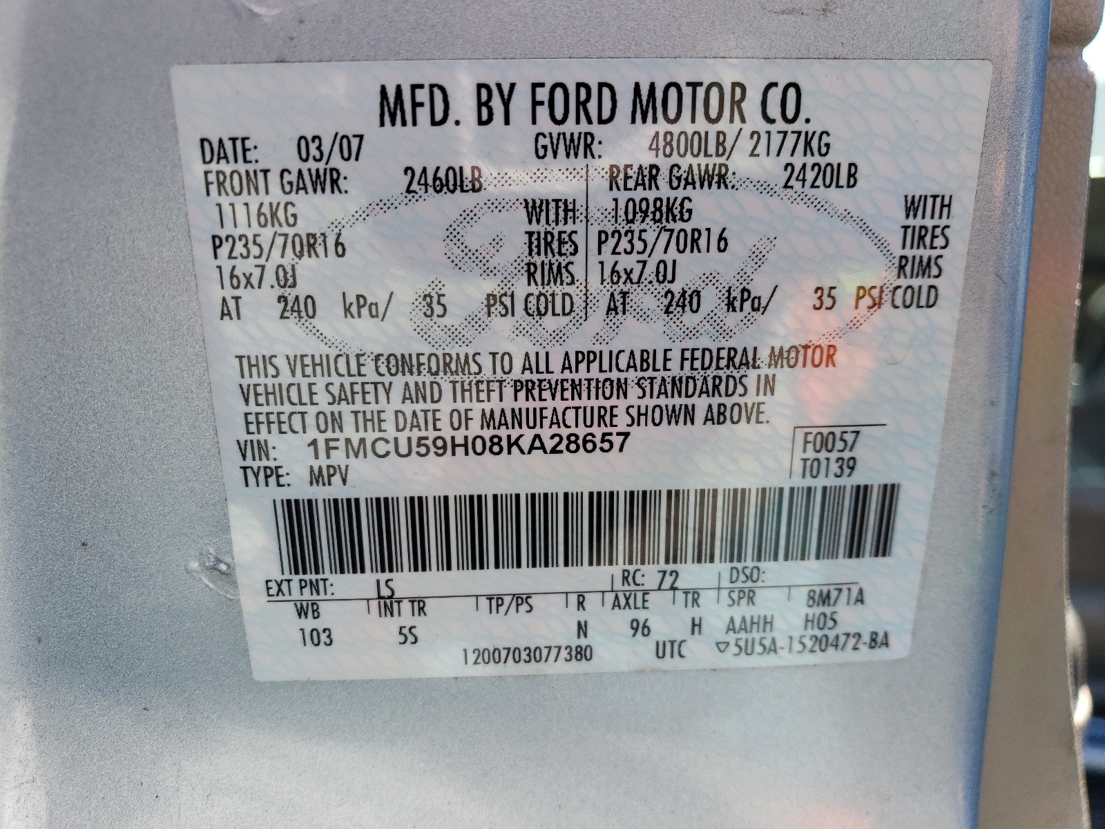 1FMCU59H08KA28657 2008 Ford Escape Hev