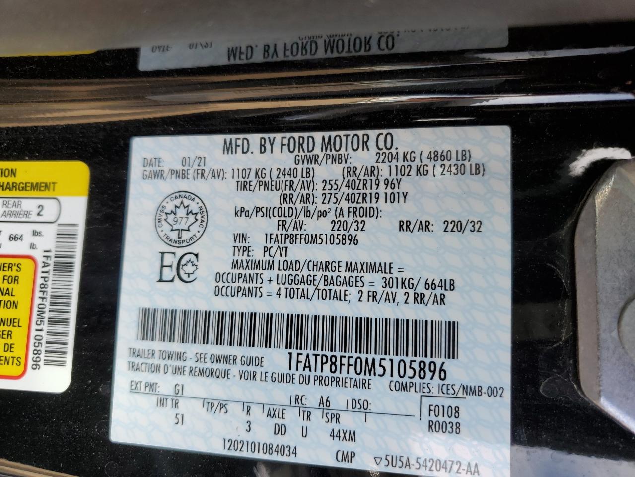 2021 Ford Mustang Gt VIN: 1FATP8FF0M5105896 Lot: 63457184