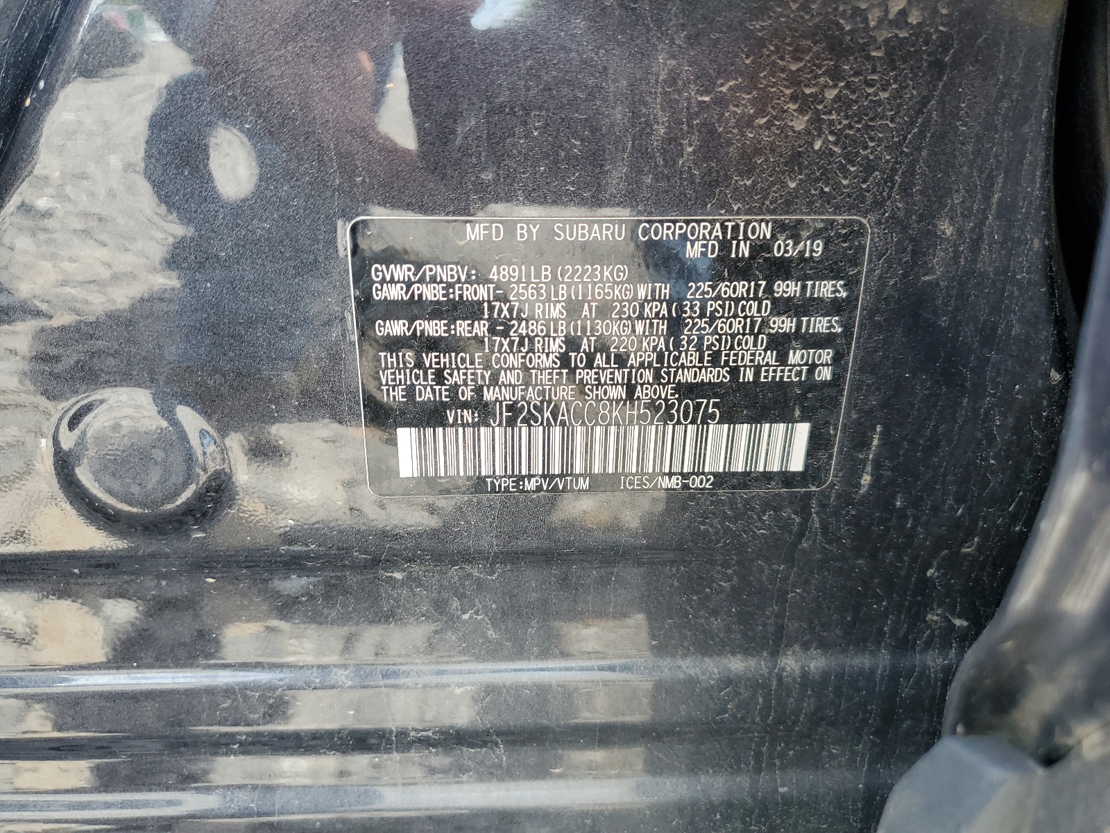 JF2SKACC8KH523075 2019 Subaru Forester