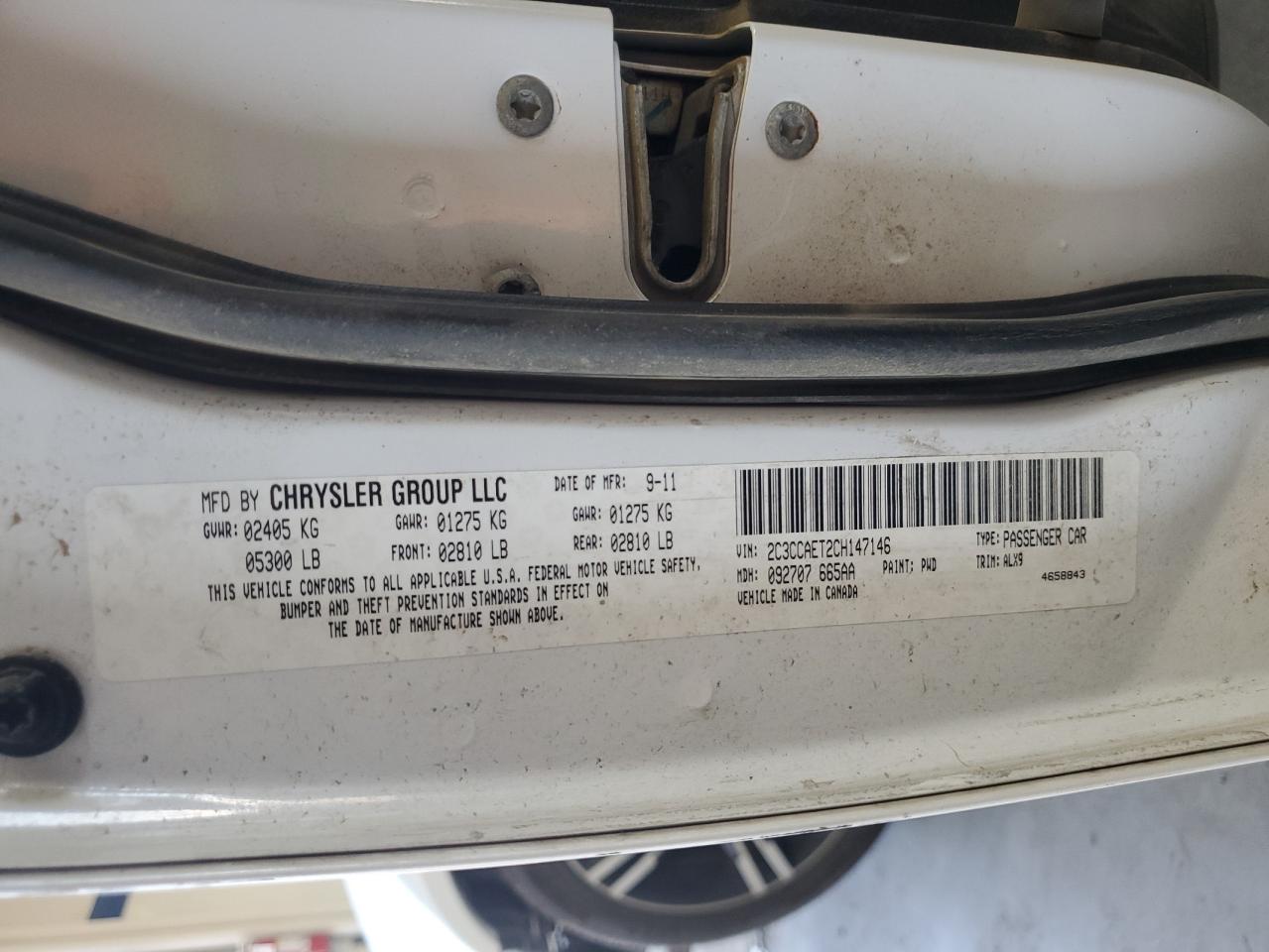 2012 Chrysler 300C VIN: 2C3CCAET2CH147146 Lot: 65539264