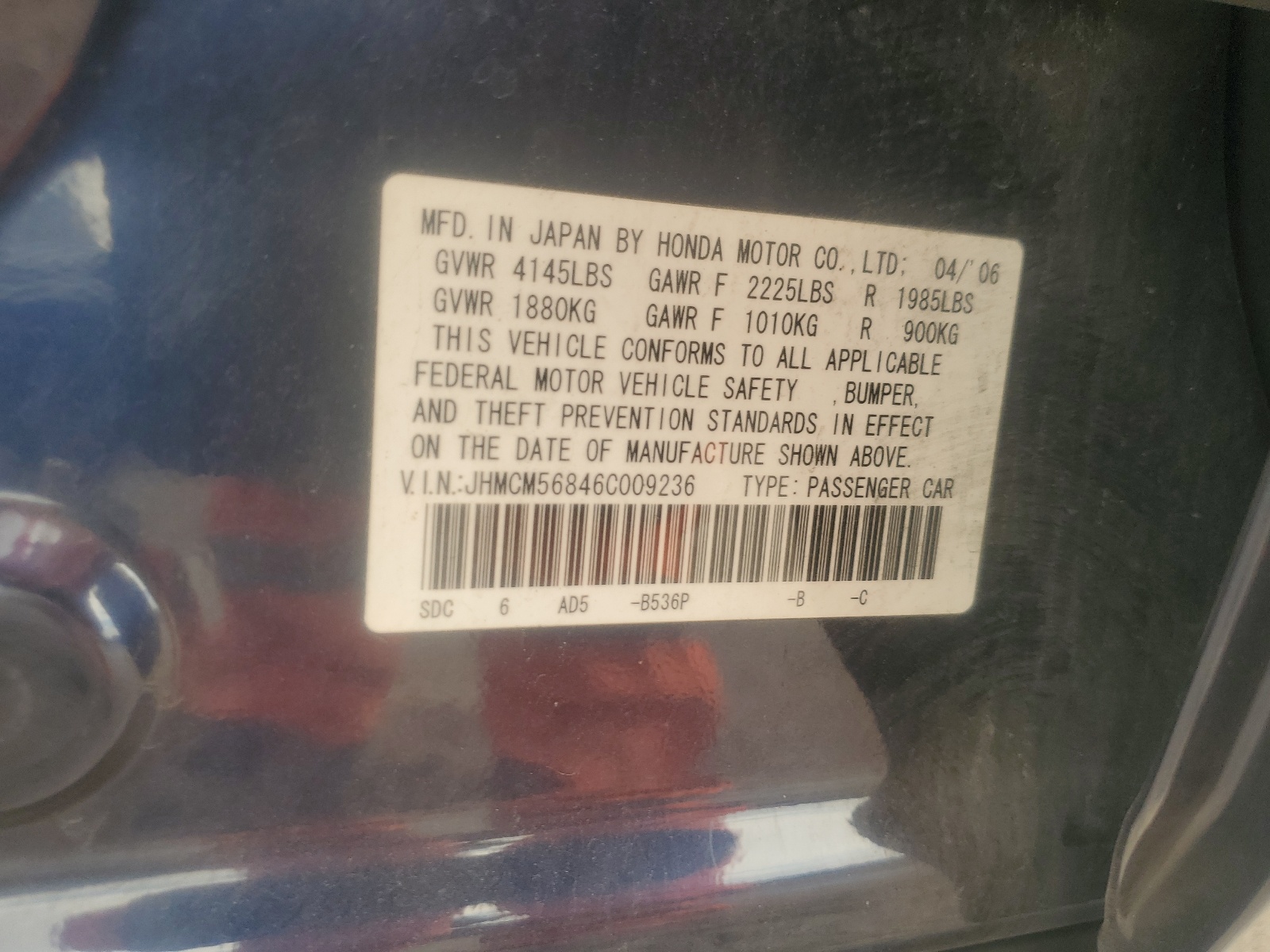 JHMCM56846C009236 2006 Honda Accord Ex