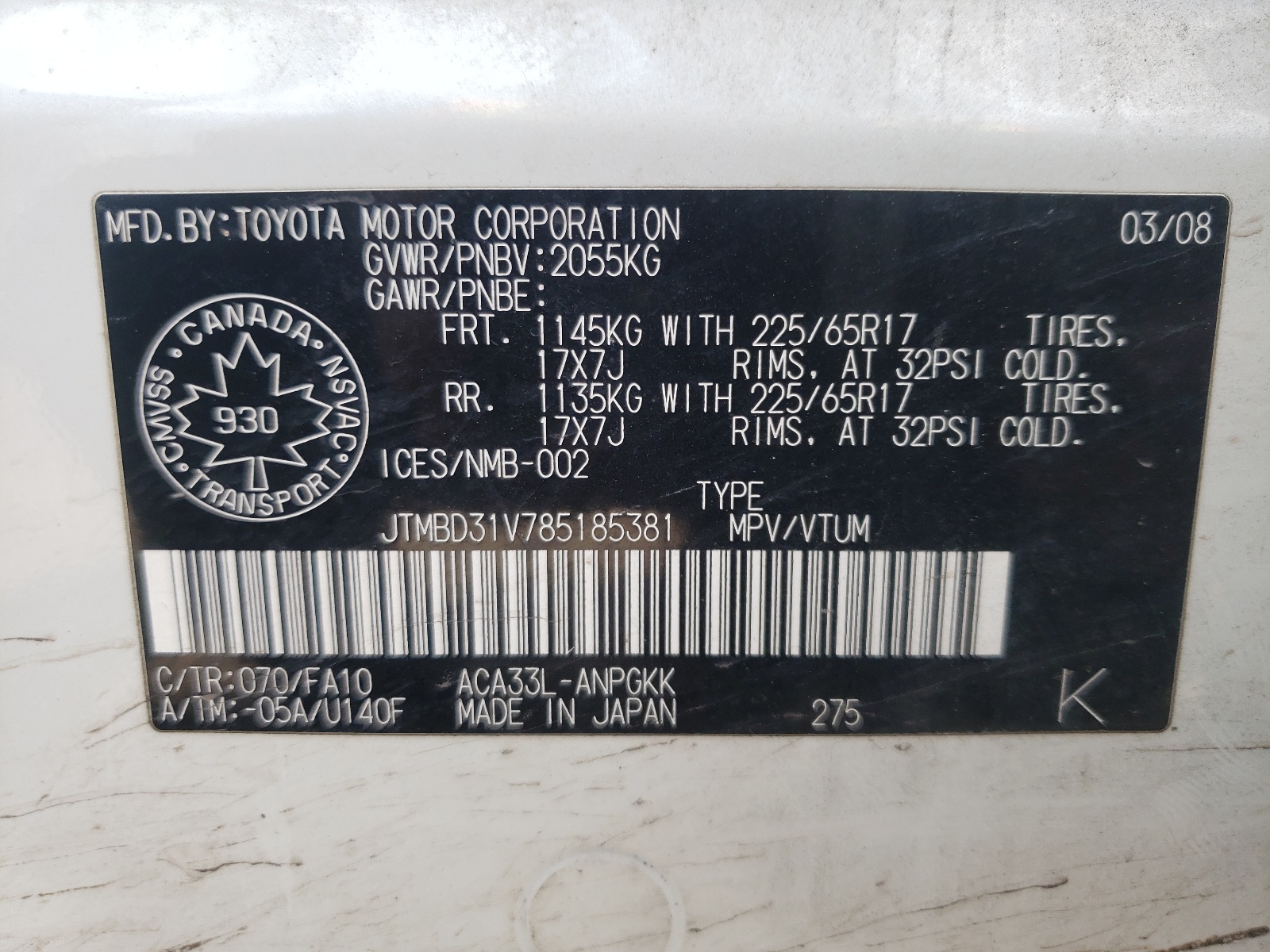 JTMBD31V785185381 2008 Toyota Rav4 Limited