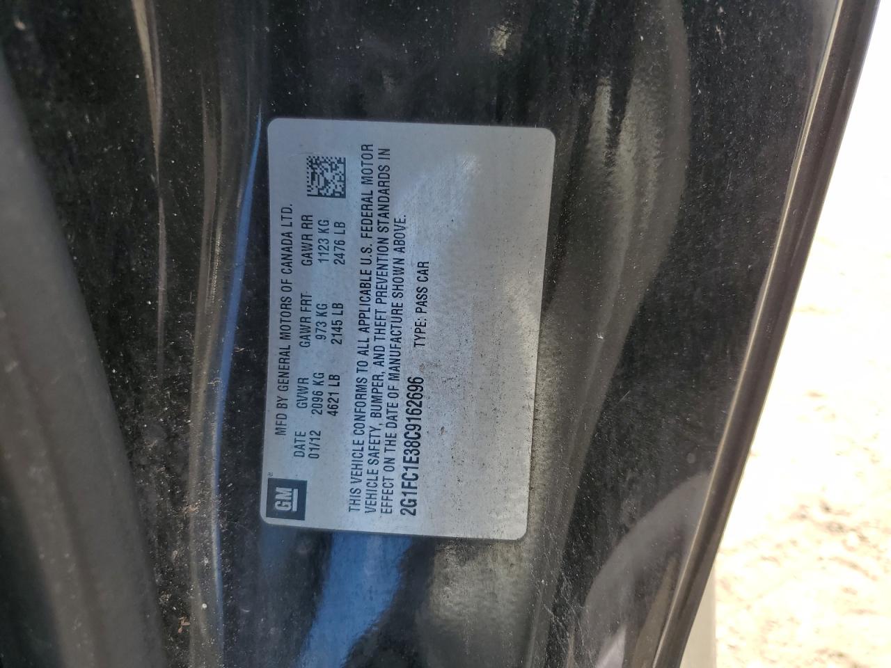 2012 Chevrolet Camaro Lt VIN: 2G1FC1E38C9162696 Lot: 63438954