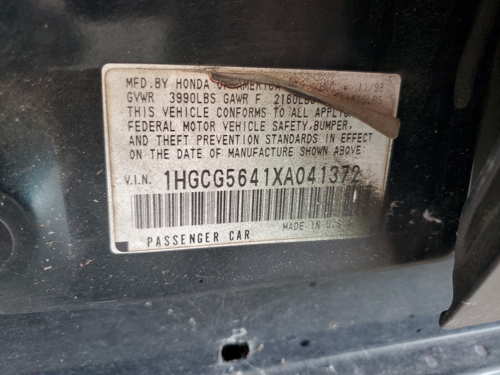 1HGCG5641XA041372 1999 Honda Accord Lx